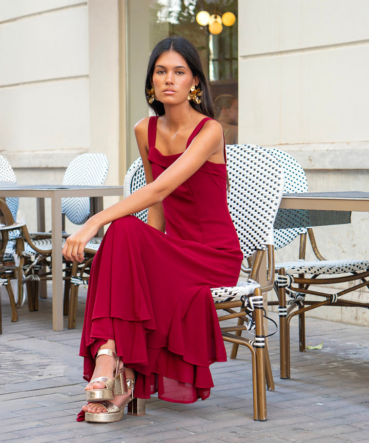 Vestido asimetrico Ryota burdeos