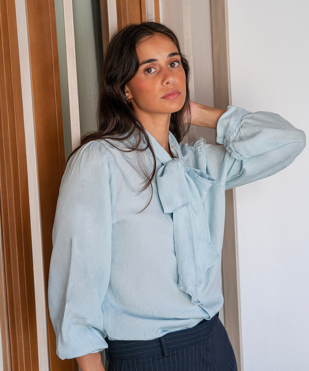 Camisa con lazada al cuello