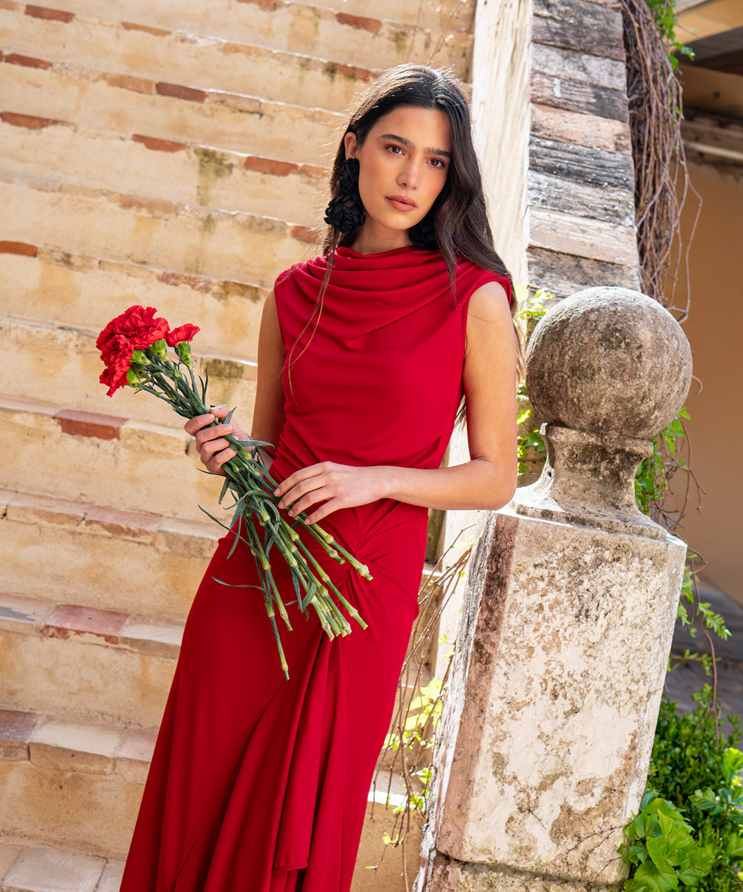 carnation red dress Carolina Herrera Carnation-Embroidered Bell Sleeve Mini Dress