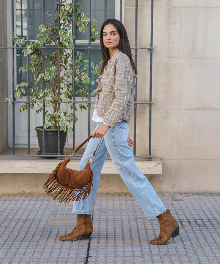 Short camel ankle boot with studs