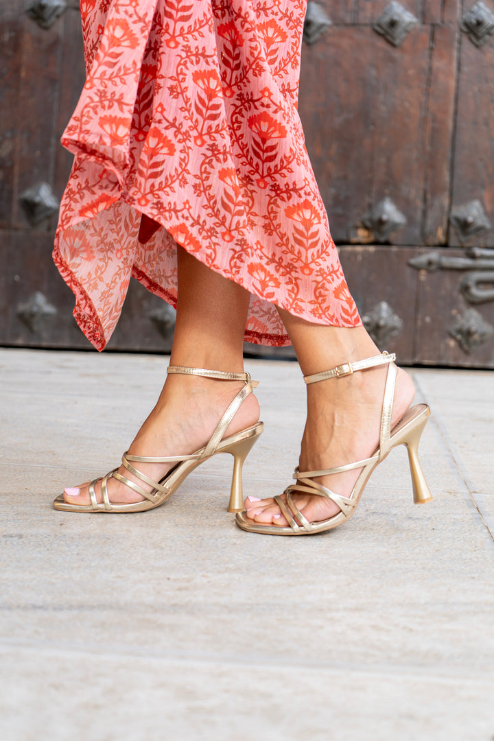 Flore gold heel strap sandals