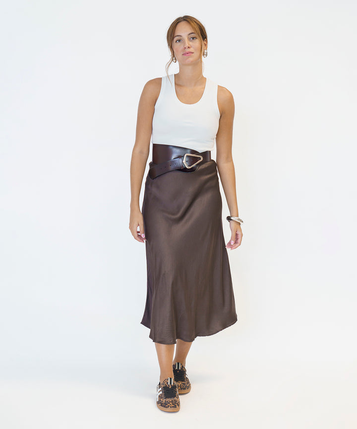 Evase satin skirt