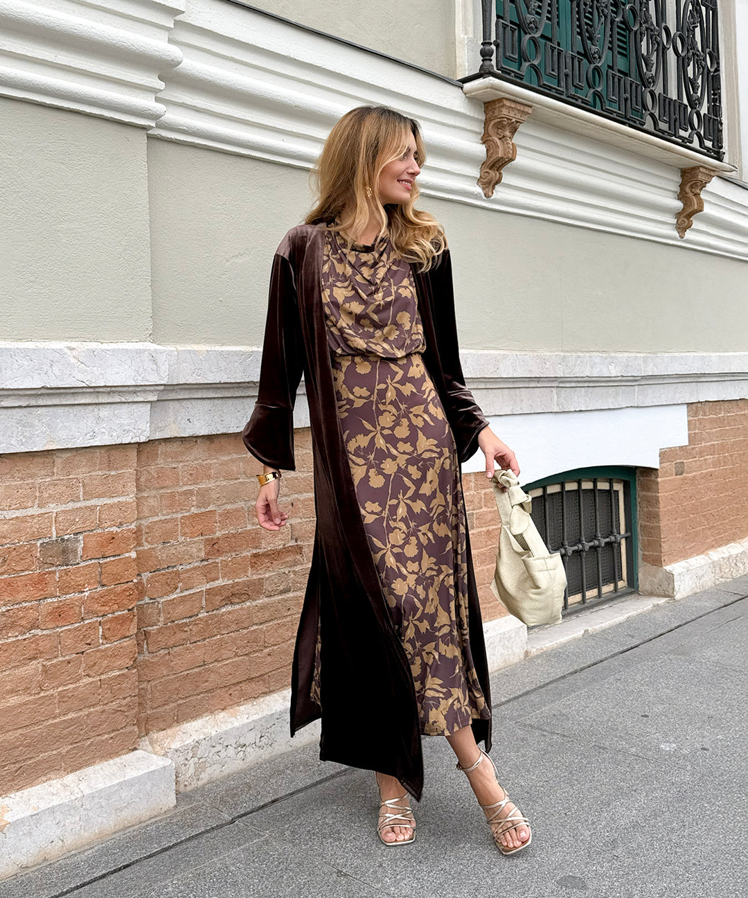 Kimono largo terciopelo chocolate