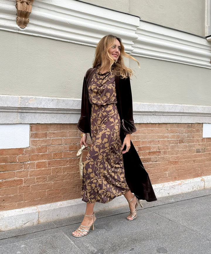 Kimono largo terciopelo chocolate