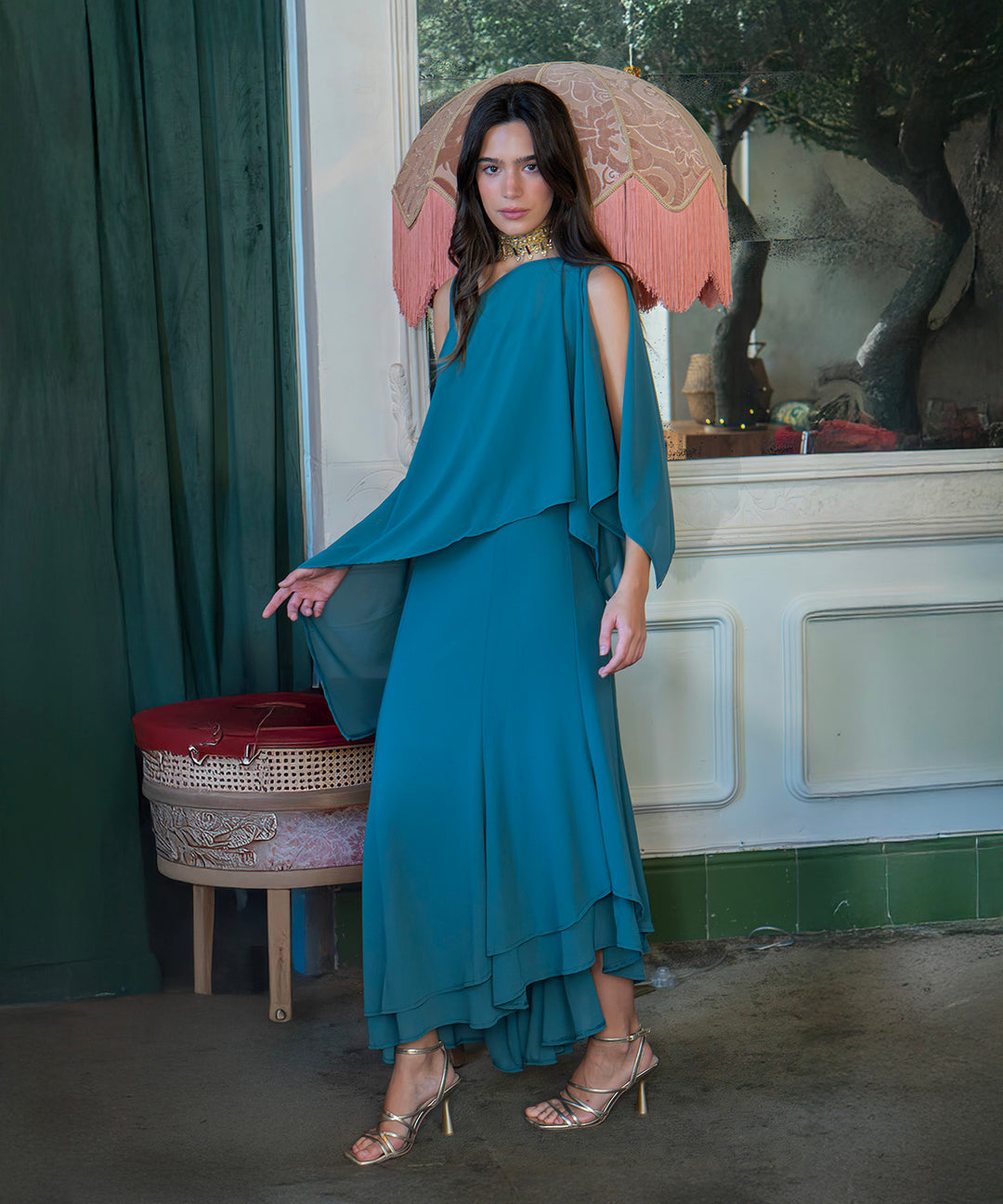 Vestido asimetrico Ryota Fall petroleo