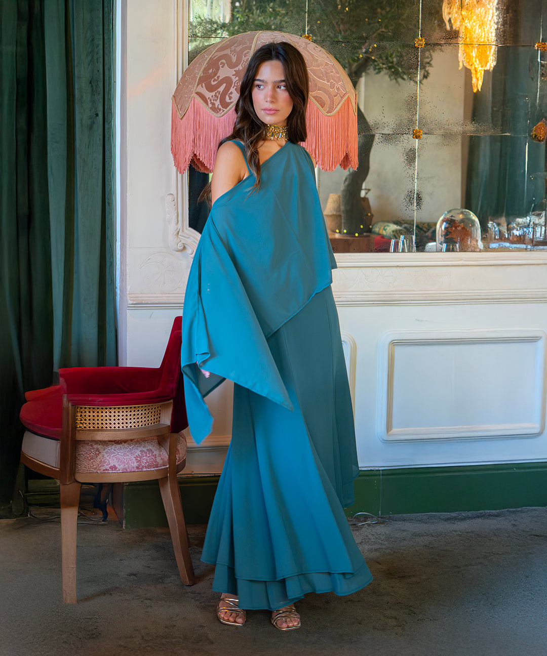 Vestido asimetrico Ryota Fall petroleo