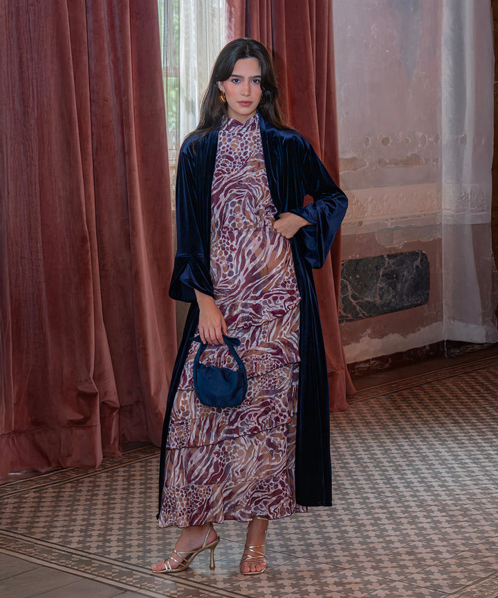 Kimono largo terciopelo azul marino