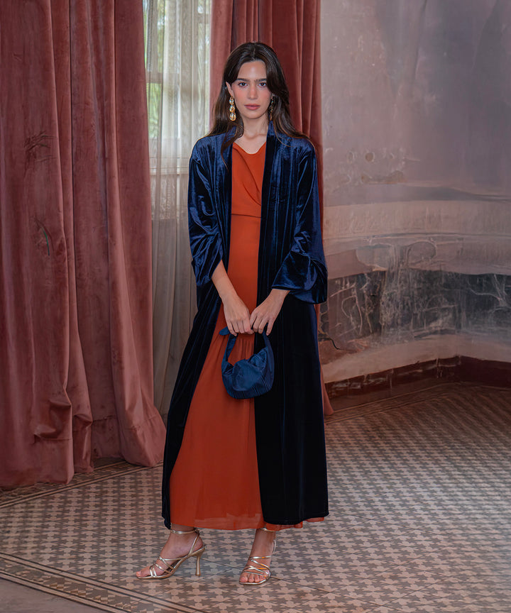 Kimono largo terciopelo azul marino