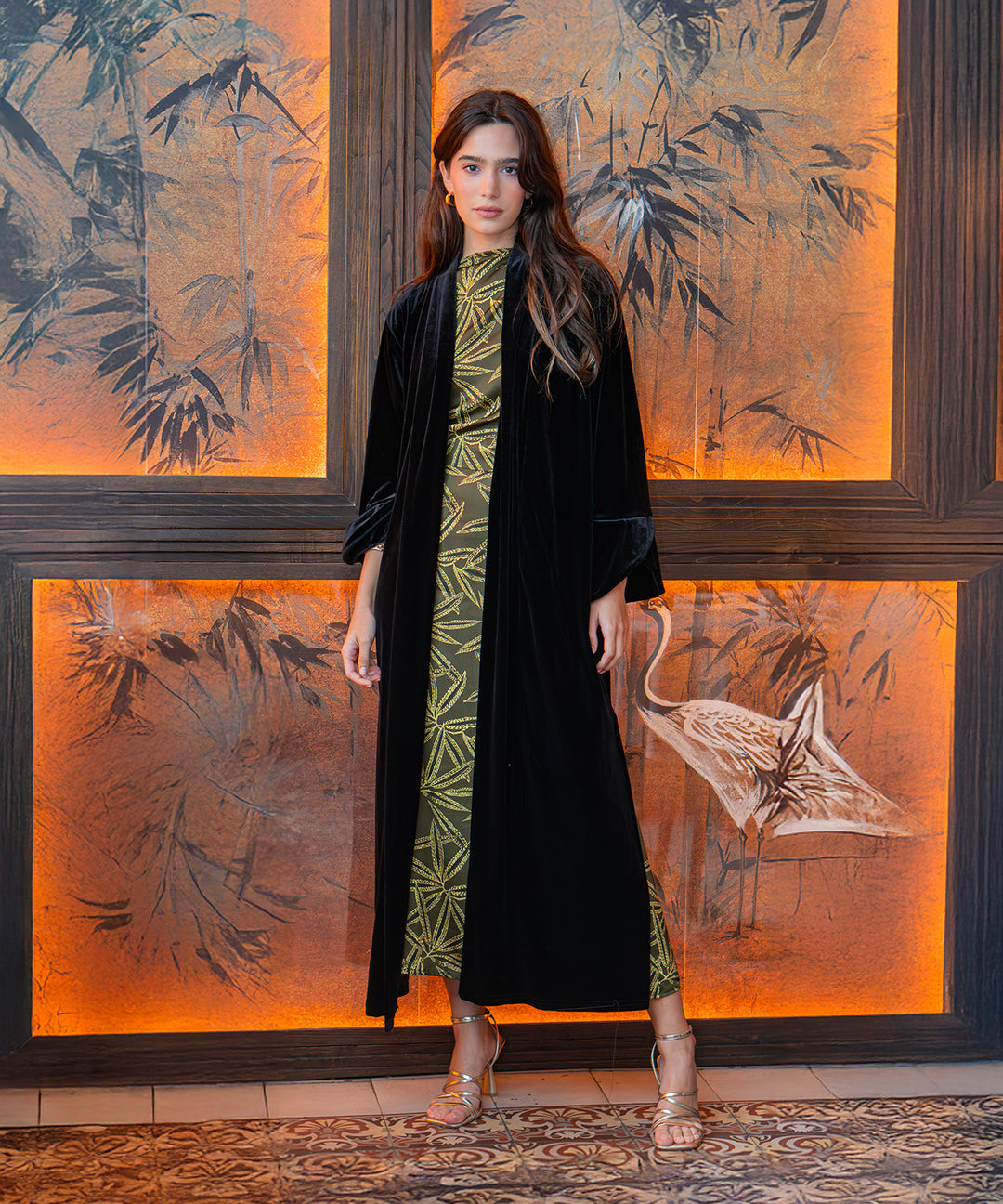 Kimono largo terciopelo negro