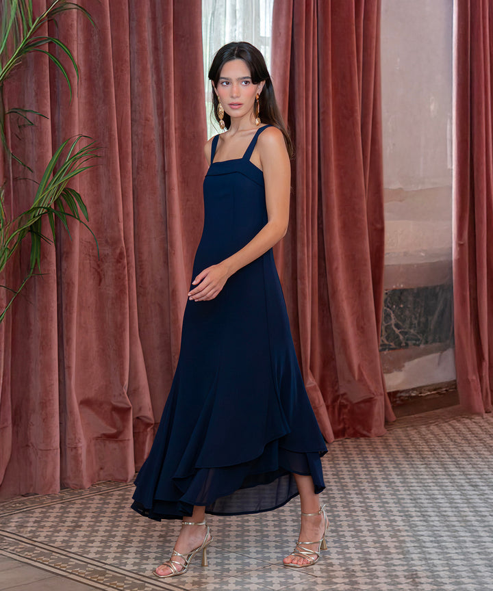 Vestido asimetrico Ryota azul marino