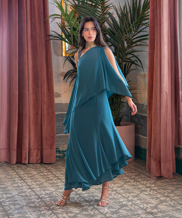 Vestido asimetrico Ryota Fall petroleo