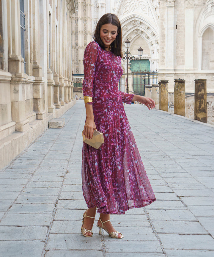 vestido midi estampado evase mesina 