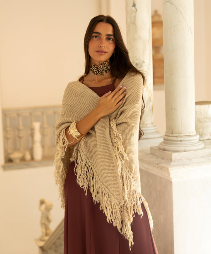 Poncho lana beige