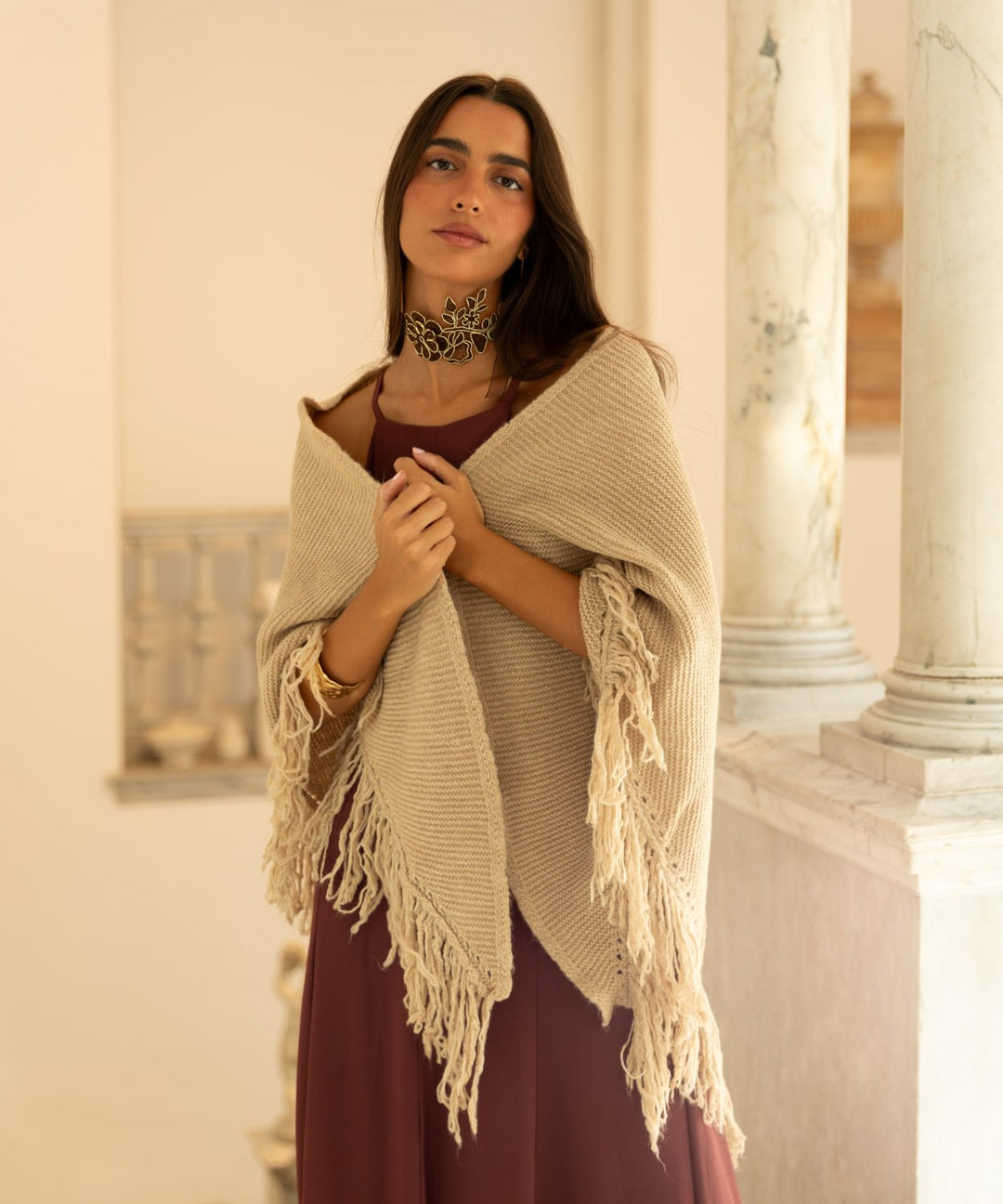 Poncho lana beige