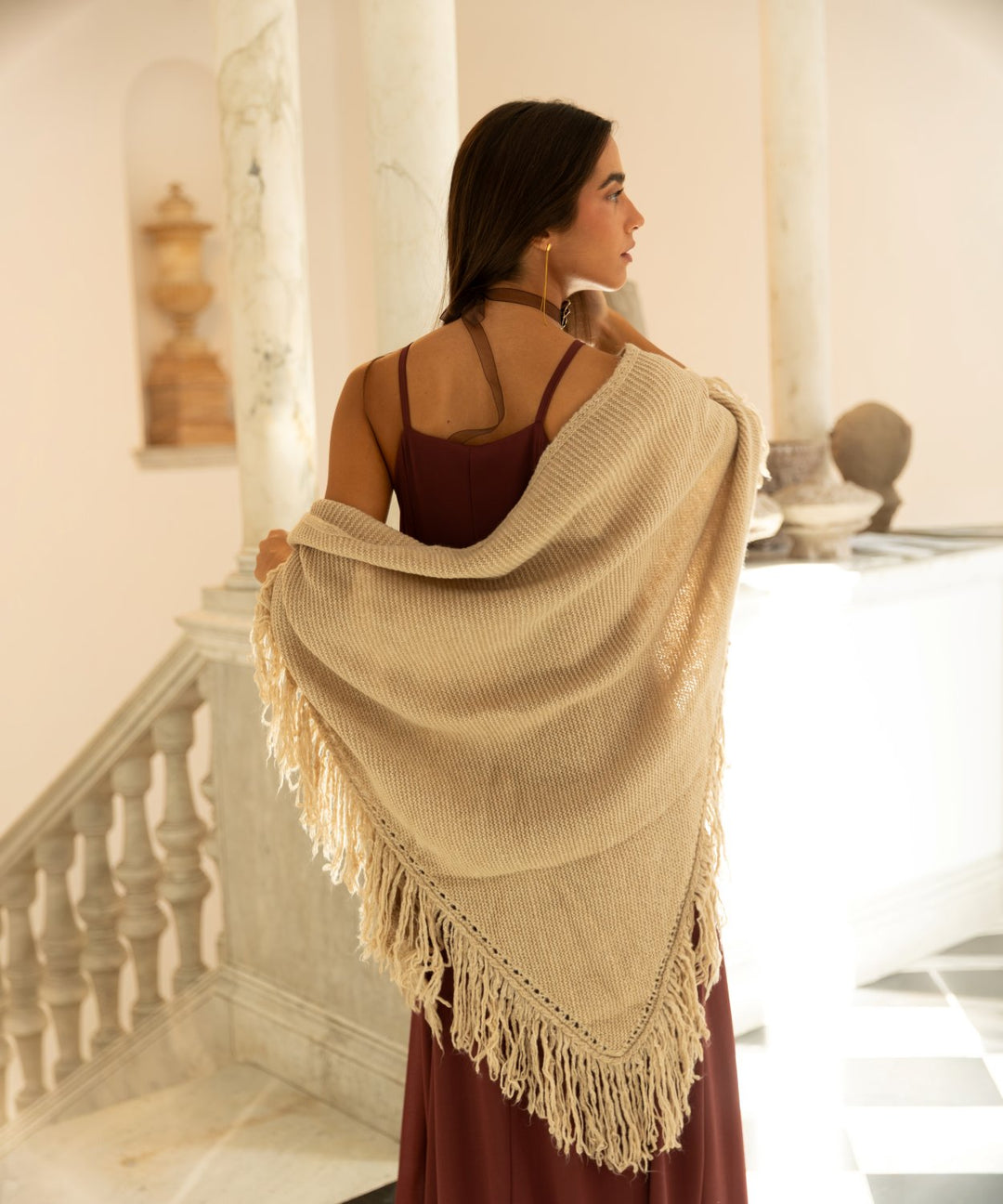 Poncho lana beige