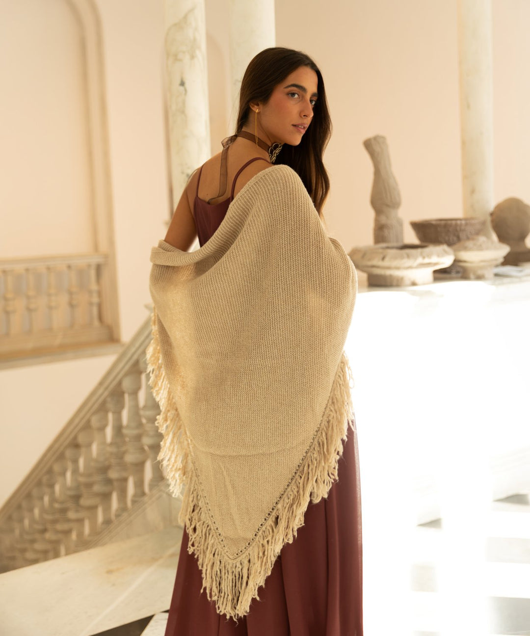 Poncho lana beige